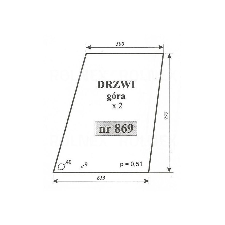 SZYBA 869 DRZWI LEWE/PRAWE GÓRA MF 3XX FERGUSON MASSEY