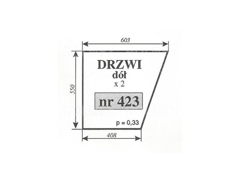 SZYBA 423 430 DRZWI DÓŁ URSUS MF235 KOJA NT 603X550