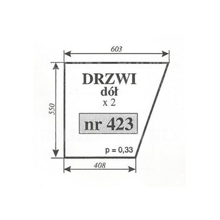 SZYBA 423 430 DRZWI DÓŁ URSUS MF235 KOJA NT 603X550