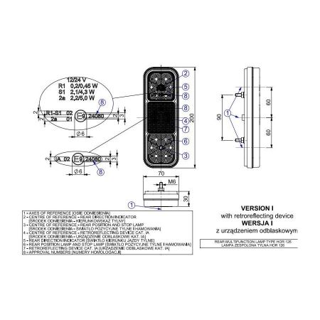 Lampa tylna zespolona LED LZD2832 / HOR 126 (12/24V, przewód 2 m)