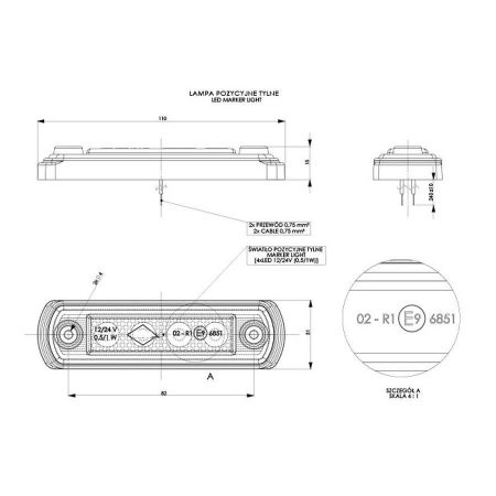 Czerwona lampa obrysowa / pozycyjna tylna LED (L1675 / L1676 / L1677)