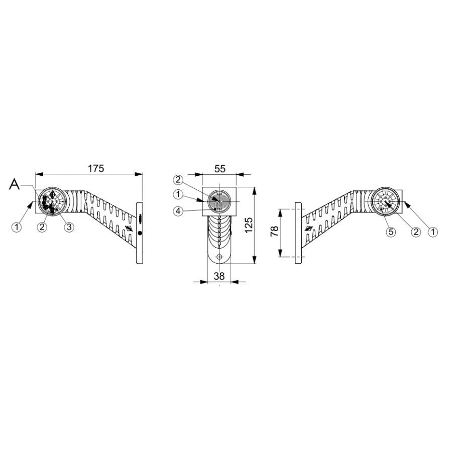 Trójkolorowa lampa obrysowa LED Graphite – biała / pomarańczowa / czer